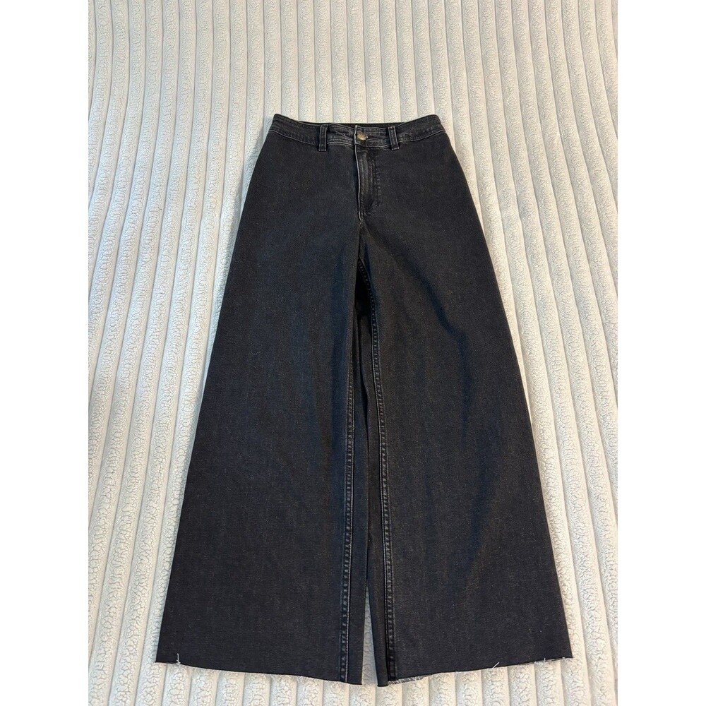 Billabong Free Fall Wide Leg Jeans Womens 27 Black High Rise Raw Hem Fall Grunge